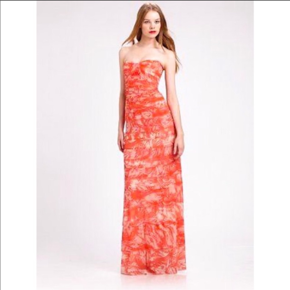 BCBGmaxazria coral and taupe strapless maxi, sz 6